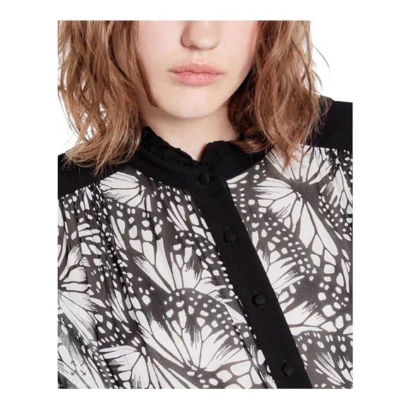 The Kooples Messy Butterfly Blouse, Size 3 FR/ Large US NWT Long Sleeve buttons - Picture 3 of 11